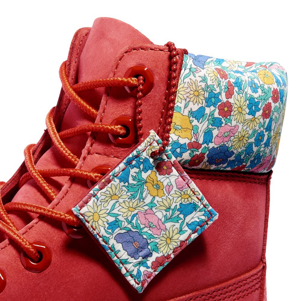 Timberland Womens 6-Inch Boots Premium Waterproof made with Liberty Fabric - Red - India WV9205187